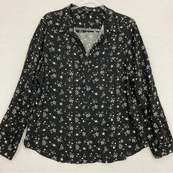 Velvet Heart Black Multi Ultra Soft Rayon Heart Print Button Down size Large - Picture 1 of 8